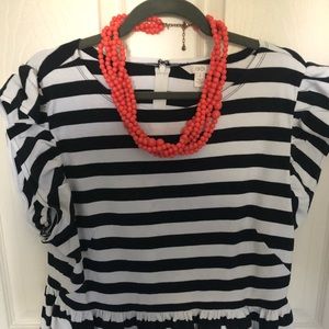 Navy and white peplum top